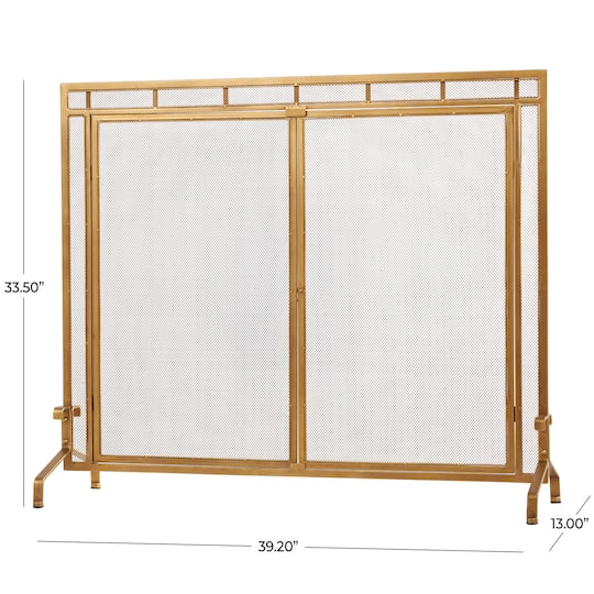 33.5" Gold Metal Geometric Single Panel Fireplace Screen
